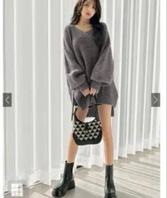 バックオープンリボンルーズニットトップス[kz275