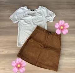 GU レディース コーデュロイスカートカットソー セットS M 春トータルコーデ