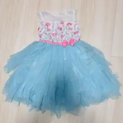 水色 花柄刺繍 チュールドレスのサムネイル