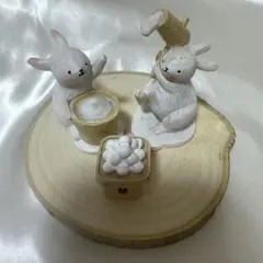 ナチュラルキッチン インテリア 置物 餅つきウサギ 杵 臼 お月見団子3点