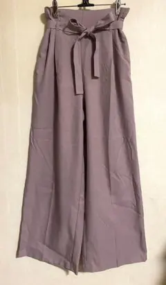 くすみピンク　ワイドパンツ リボン付き