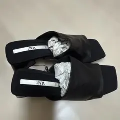 ZARA 黒 スライドサンダル 中ヒール