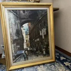 【更に値下げしました】油彩画 街並み 風景画 ゴールド額縁