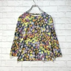 即日発送❣️一点物✨【総柄】【花柄】 長袖カットソー ボートネック マルチカラー