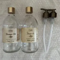 サボン　シャワーオイル500ml ガラス空瓶2個　ポンプ2本　4点セットのサムネイル