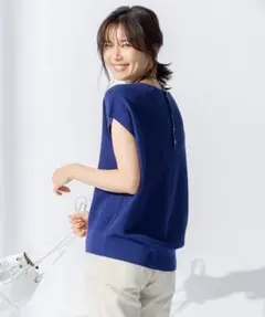 【美品】23区 コットンアセテート バックボタンニット