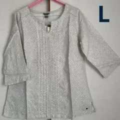 Eddie Bauer 七分袖麻混コットンチュニック　カットソー　L☆新品未使用