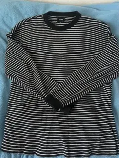 BEAMS ブラック・ホワイトストライプ　ボーダーニット 長袖カットソー M