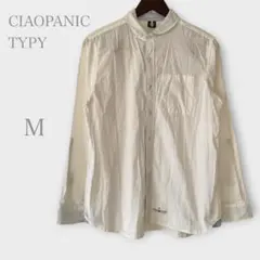 チャオパニックティーピー　丸襟カジュアルシャツ　ワンポイント刺繍　ホワイト　M