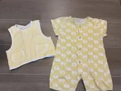 イエロー 動物柄ロンパース ベストセット 60-70cm