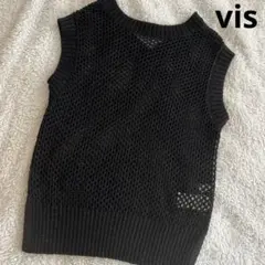 vis 透かし編みニット　ベスト　ノースリーブ　ブラック ラメ入り　前後2WAYのサムネイル