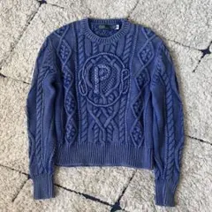【美品✨】ポロラルフローレン　ケーブルニット　Pロゴ　ウォッシュ加工　インディゴ