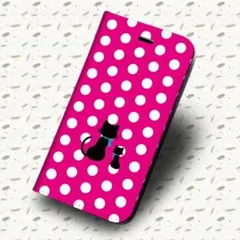 iPhone15Pro 手帳型 ケース ★ 親子猫白ドット ピンク 8i