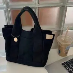 マグネット付きキャンバスバッグ　トートバッグ　ランチバッグ　韓国　ブラック