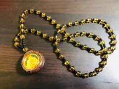 仏像ペンダント ロングネックレス イエロービーズ 6mm 数珠風 念珠 厄除け