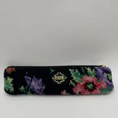 51 フェイラー　FEILER ペンケース　シュニール織　花柄　ブラック