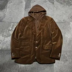 古着 レイヤード ベロア テーラードジャケット 裏地サーマル フーディ ブラウン