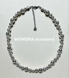 ビーズネックレス　シルバー　ダルメシアンジャスパー　ステンレス