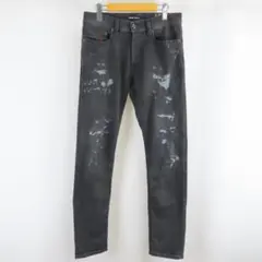 DIESEL ストレッチ ロゴ ダメージ フェード ブラック デニム パンツ