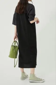 【グリーンレーベルリラクシング】ドッキングスキッパー　ワンピース　ブラック