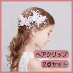 77 蝶々ヘッドドレス2点 　髪飾り 蝶　女の子 ヘアクリップ　発表会 結婚式
