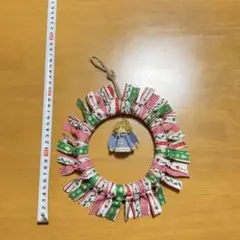 ハンドメイド クリスマス リース リボン装飾 天使付き