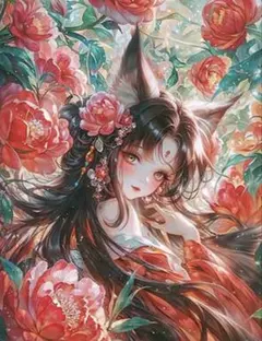 クロスステッチキット　花の如く九尾の姫(11CT、図案印刷あり)