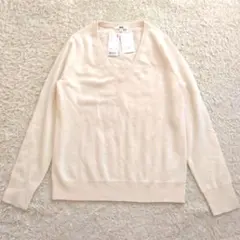 【新品タグ付き】ユニクロ カシミヤ100% Vネックセーター L ホワイト