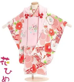 七五三 着物 3歳 女の子 被布セット 京都花ひめ ブランド 光琳椿 ピンク/白