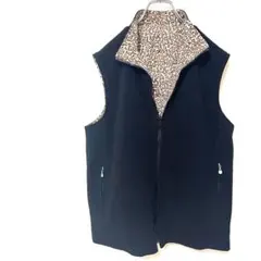 ノーブランド　リバーシブル ヒョウ柄 ベスト　シックと華やか　両面ポケット　秋冬