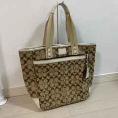 COACH コーチ トートバッグ ベージュ ホワイト シグネチャー 9345