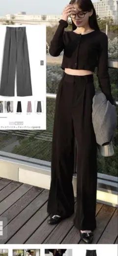 新品未使用品GRLセンタープレスワイドタックロングパンツM gm615春夏綺麗