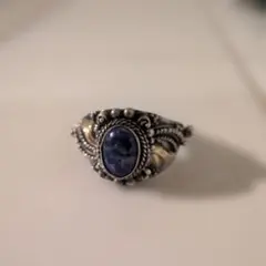 ラピスラズリとゴールドモチーフのスターリングシルバー925リング