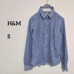 H&M 青白ストライプ 長袖シャツ 薄手 入学春Sサイズ c046④