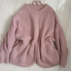 ピンク ニットカーディガン オーバーサイズ