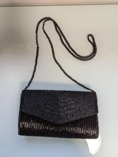 ビーズバッグ パーティーバッグ ブラック チェーン付 フォーマル