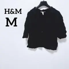 H&M ブラック 半袖シャツ M 黒 エイチアンドエム レディース 無地 光沢感