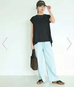 【美品】coca バックギャザーロールアップスリーブTシャツ フレア チュニック