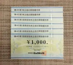 ビックカメラ優待券6,000円分