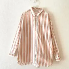 ☆【ルーム903】ボタンシャツ ストライプ柄 バックタック 綿100％ L相当