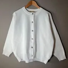 【ナノユニバース】白カーディガンゆったり(F)メタルボタン クルーネック