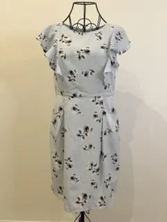 水色 花柄 ノースリーブ ワンピース　Rew de Rew 後ろリボン付き美品
