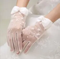 ウェディンググローブ ショートタイプ　リボン付き