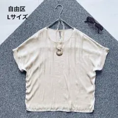 美品✨自由区 イージーサテン 異素材コンビカットソーブラウス　Lサイズのサムネイル