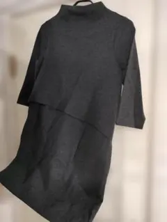 美品✦MilaOwenミラオーウェン　モックネックワンピースS　チャコールグレー