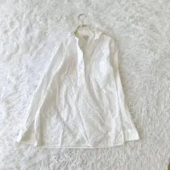 ギャップGap スキッパーパンチングシャツブラウス ロールアップXS