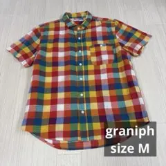graniph チェック柄 半袖シャツ M コットン
