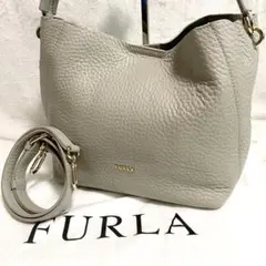 美品✨ フルラ グレイス ハンドバッグ 2way シボ革 グレージュ