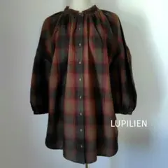 LUPILIEN ゆったりチェック柄 2WAY 前後着 ワッフル地 ブラウス