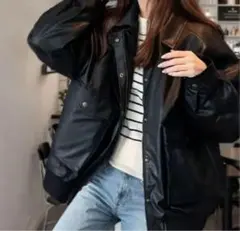 JaVaジャバ コラボ　フェイク レザー ヴィンテージ オーバーサイズ ブルゾン